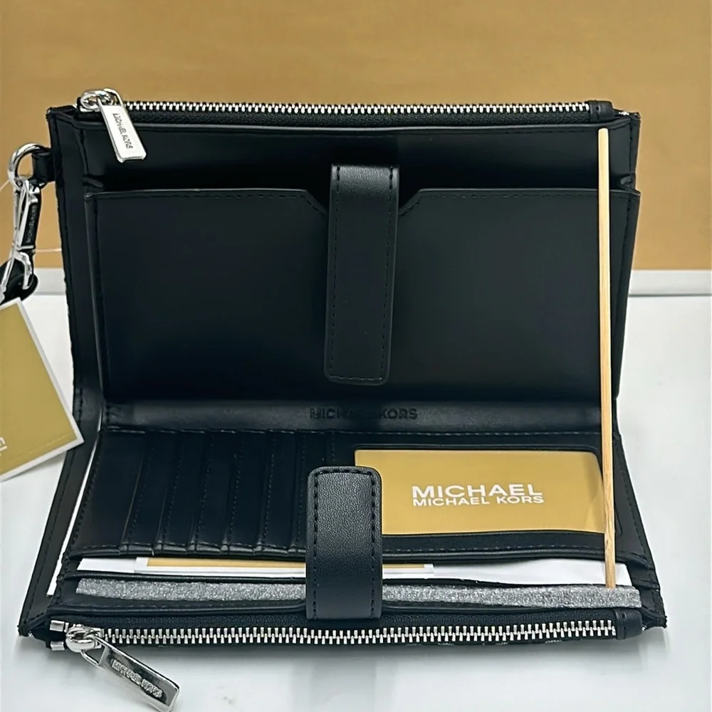 Michael Kors Jet Set Travel Large Double-Zip Wallet-PhoneHolder Black Multi - Picture 7 of 13